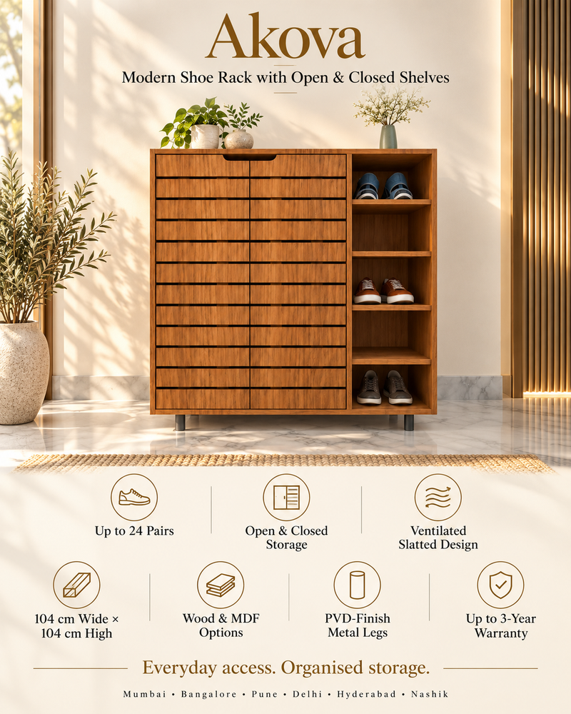 Akova – Modern Shoe Rack with Open & Closed Shelves