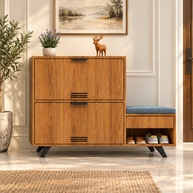 Nova – Wooden Shoe Rack with Seat & Ample Storage