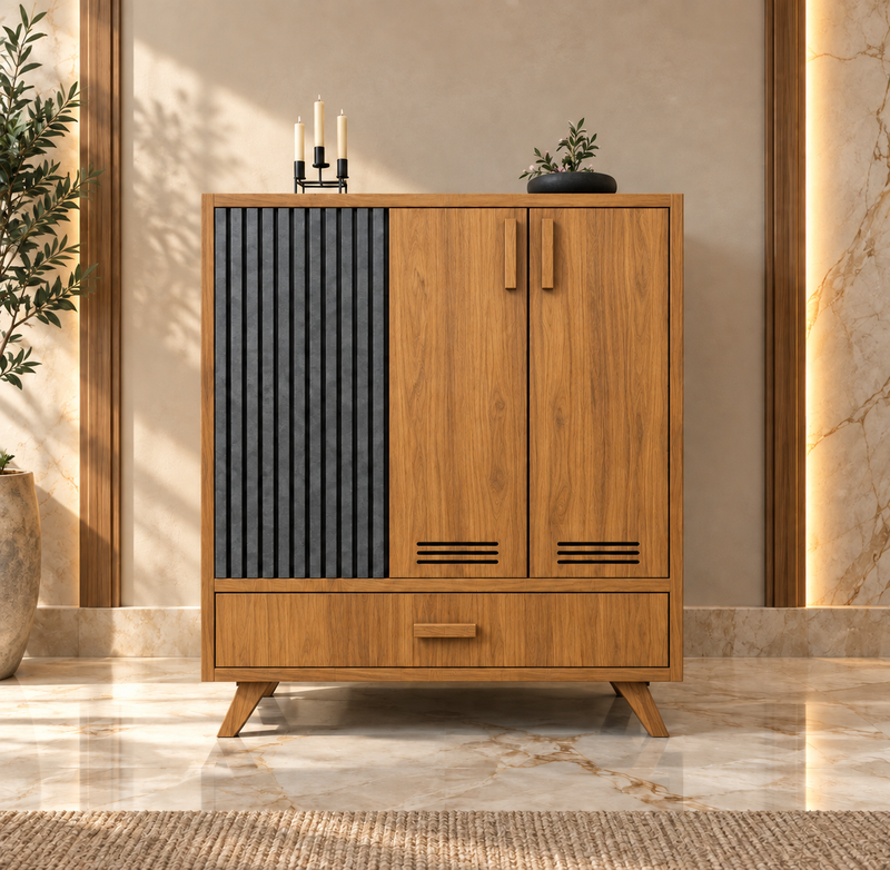 Camden – Wooden Shoe Rack with Drawer & Slatted Design