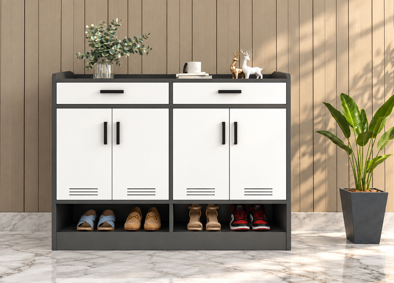 Kingston – Black & White Shoe Rack with Drawers