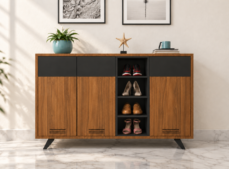 Motley – Dual-Tone Wooden Shoe Rack with Vented Doors