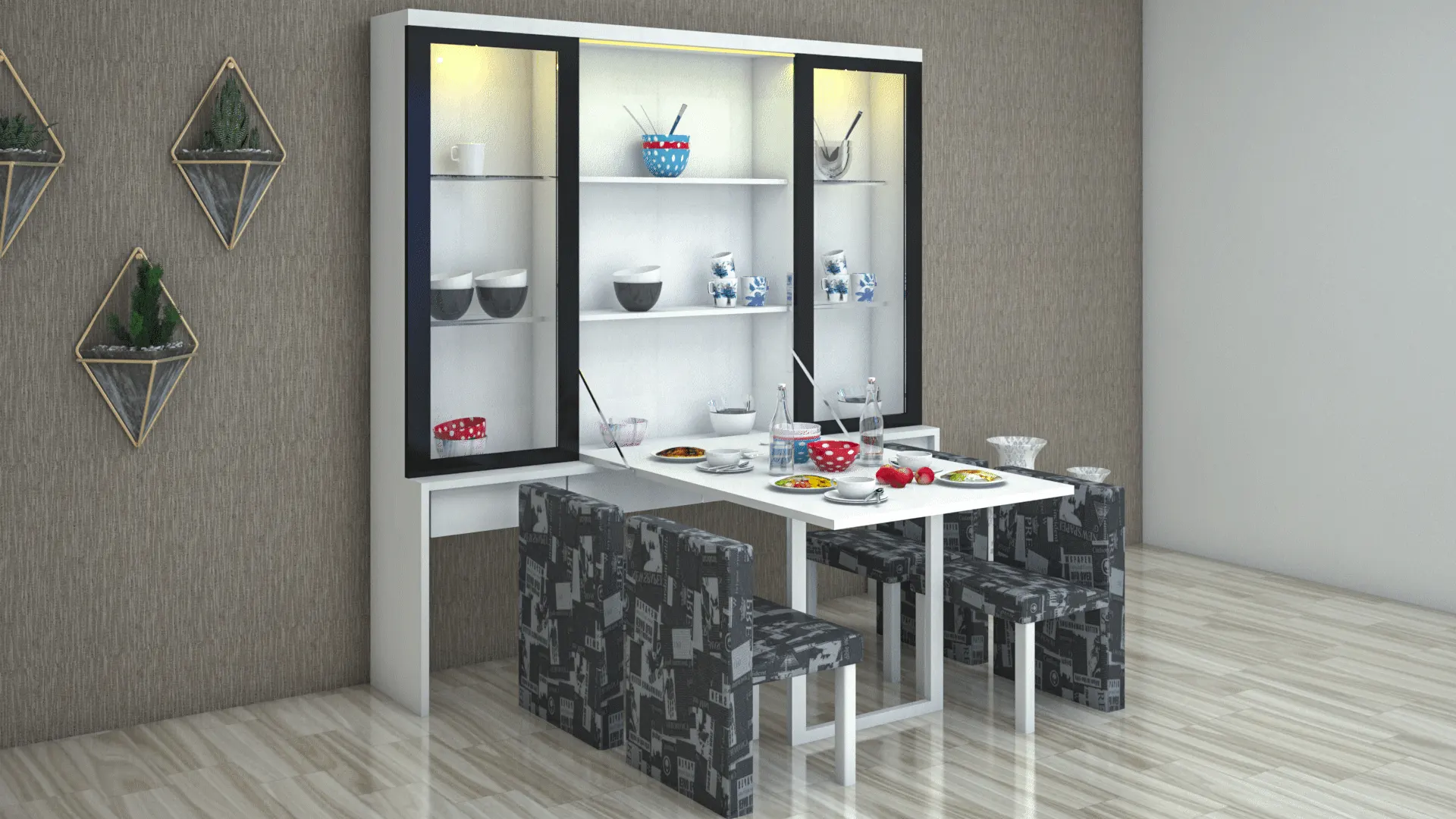 Dining table online with crockery unit